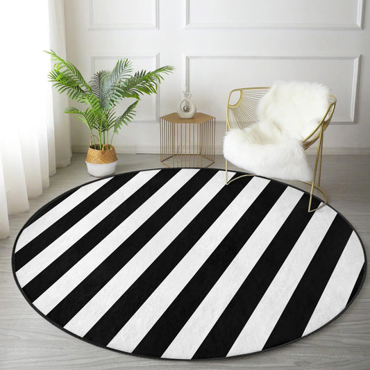 Black and White Pattern Living Room Washable Round Rug - Main View