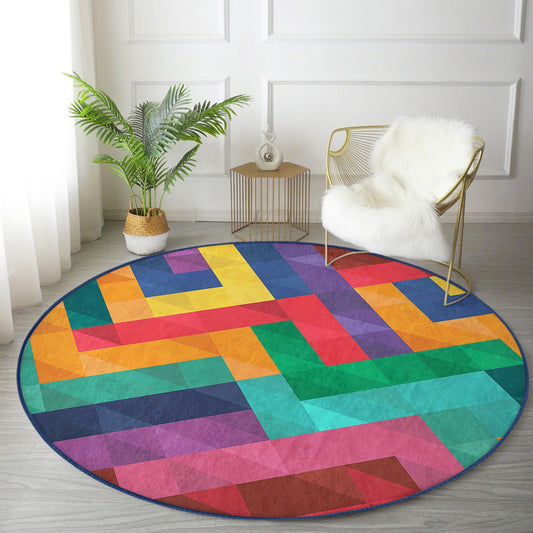 Rainbow Colors Patterned Decorative Washable Round Rug - Main View