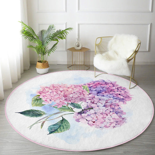 Orchid Flower Printed Home Decor Washable Round Rug - Main View