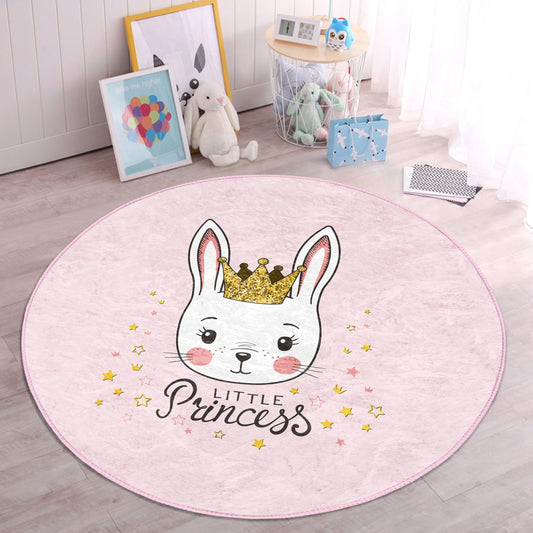 Little Princess Printed Pink Girls Room Washable Round Rug - Main View