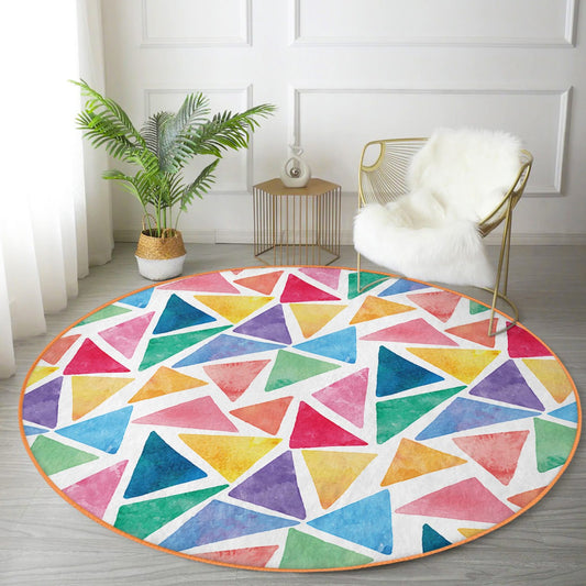 Colorful Triangle Pattern Kids Play Room Washable Round Rug - Main View