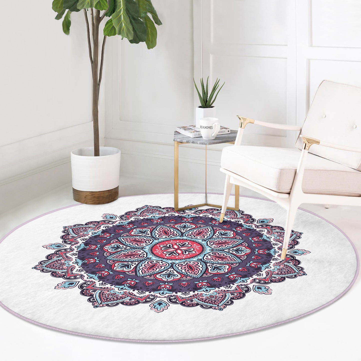 Round Patterned Floor Rug - Calming Accent