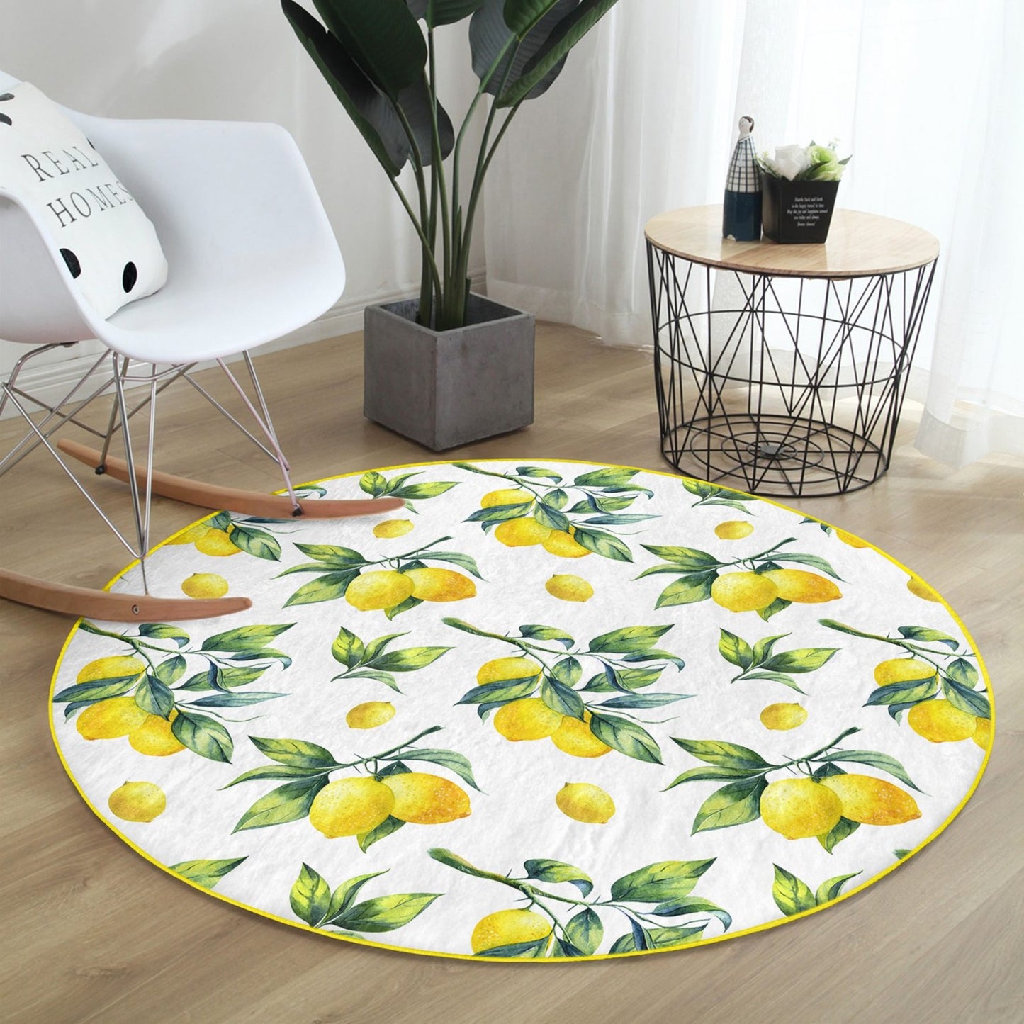 Round Patterned Floor Rug - Natural Accent