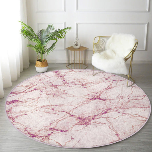 Pink Marble Pattern Home Decorative Washable Round Rug - Main View