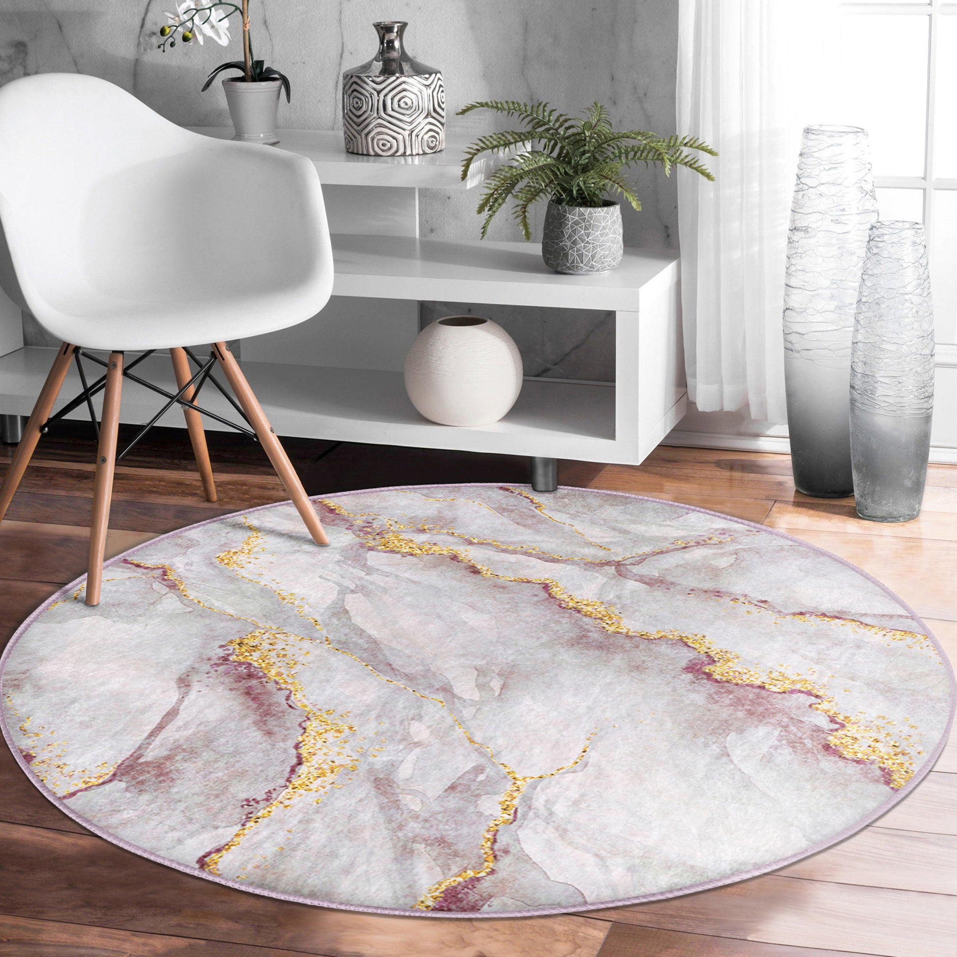 Sophisticated White Marble Living Room Rug - Modern Design