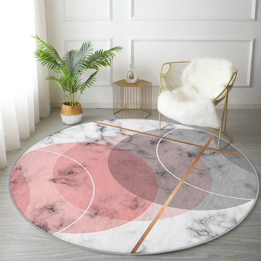 Abstract Pink Colour Living Room Decorative Washable Circle Rug - Main View