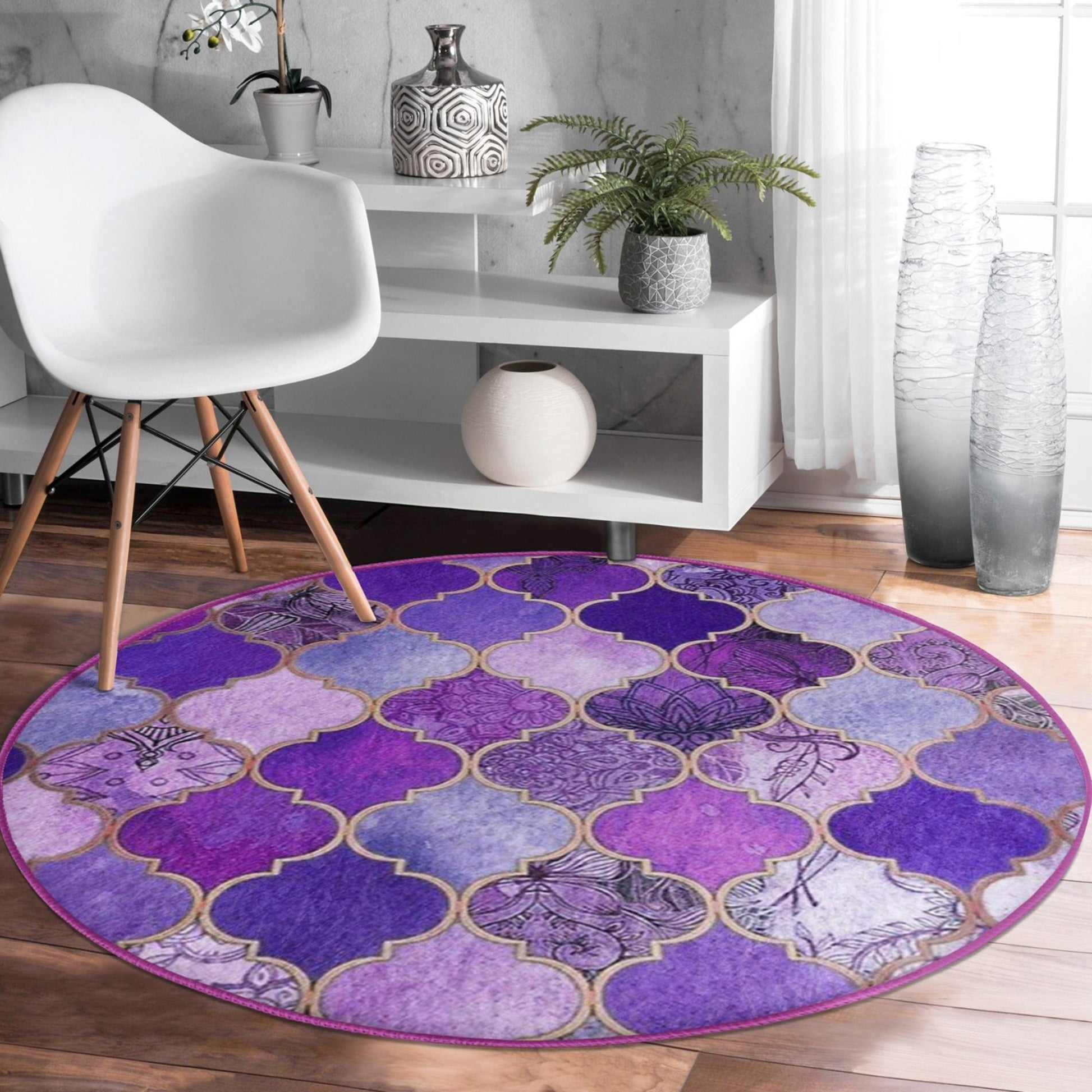 Intricate Purple Motifs Pattern Decorative Rug - Opulent Design