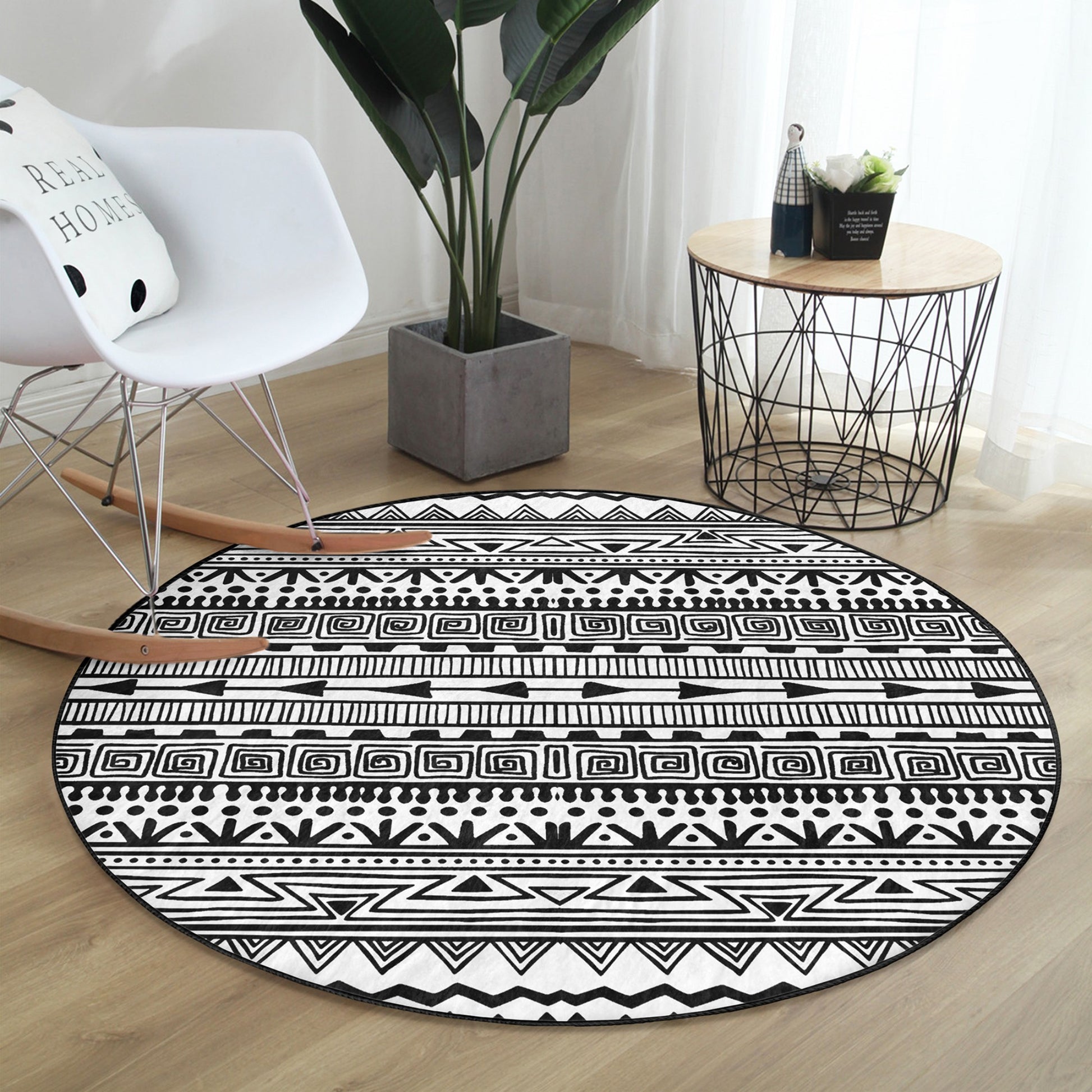 Round Patterned Floor Rug - Cultural Ambiance Accent