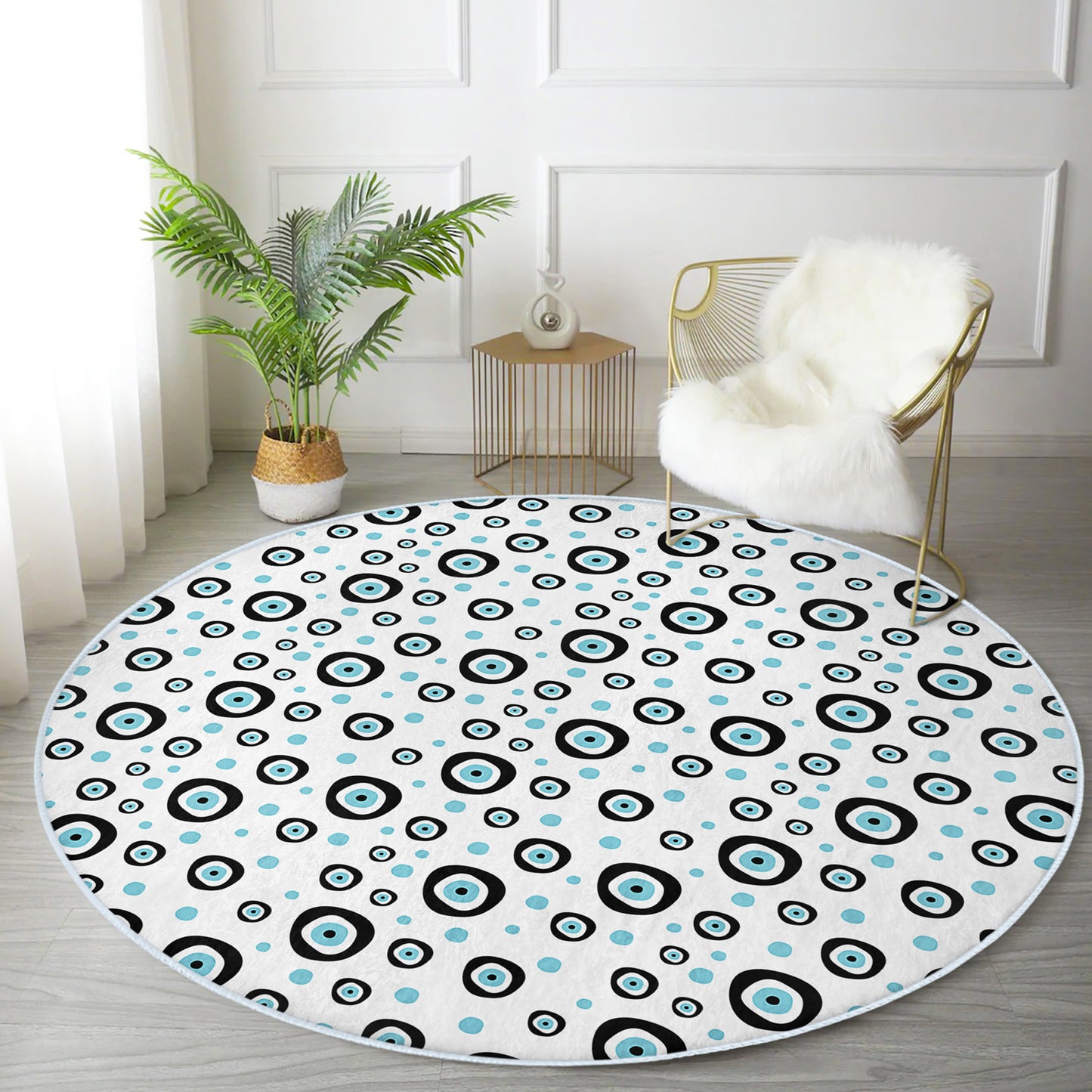 Evil Eye Pattern Living Room Decorative Washable Round Rug - Main View