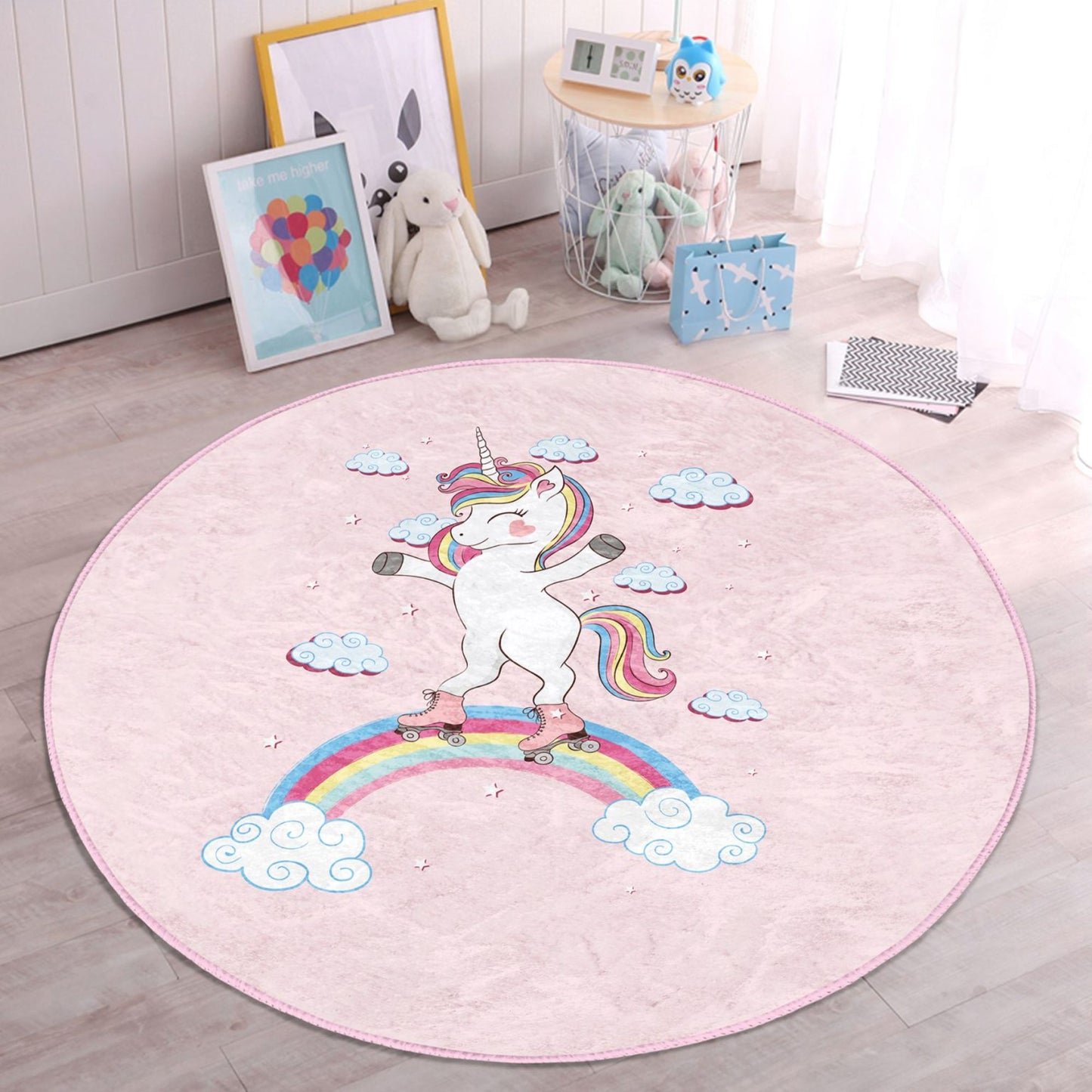 Unicorn on the Clouds Kids' Room Pink Rug
