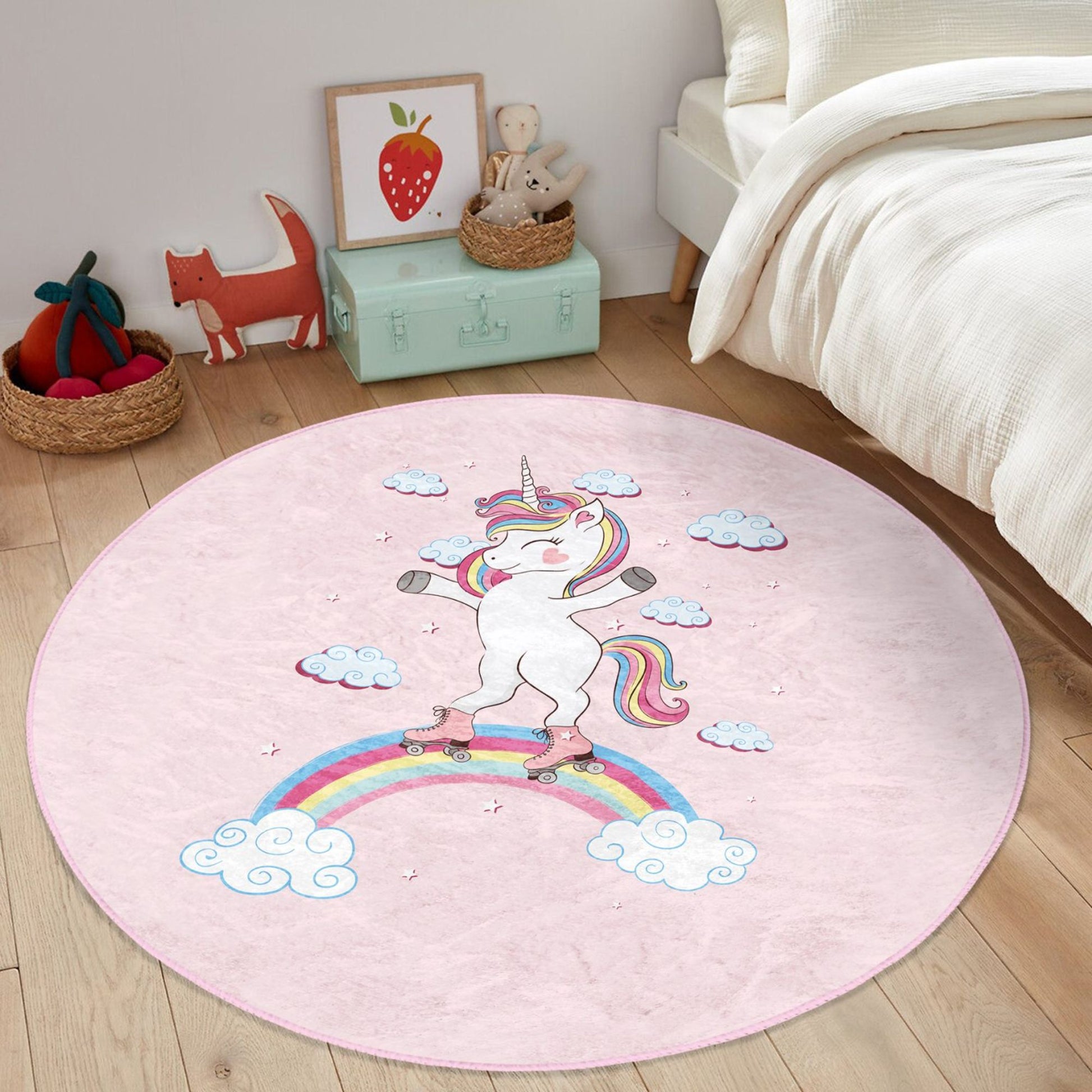 Rug with Whimsical Unicorn on Clouds Pattern for Kids