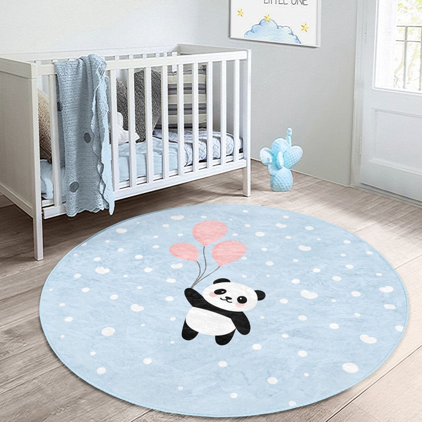 Homeezone's Panda Flying with Balloons Patterned Kids' Rug