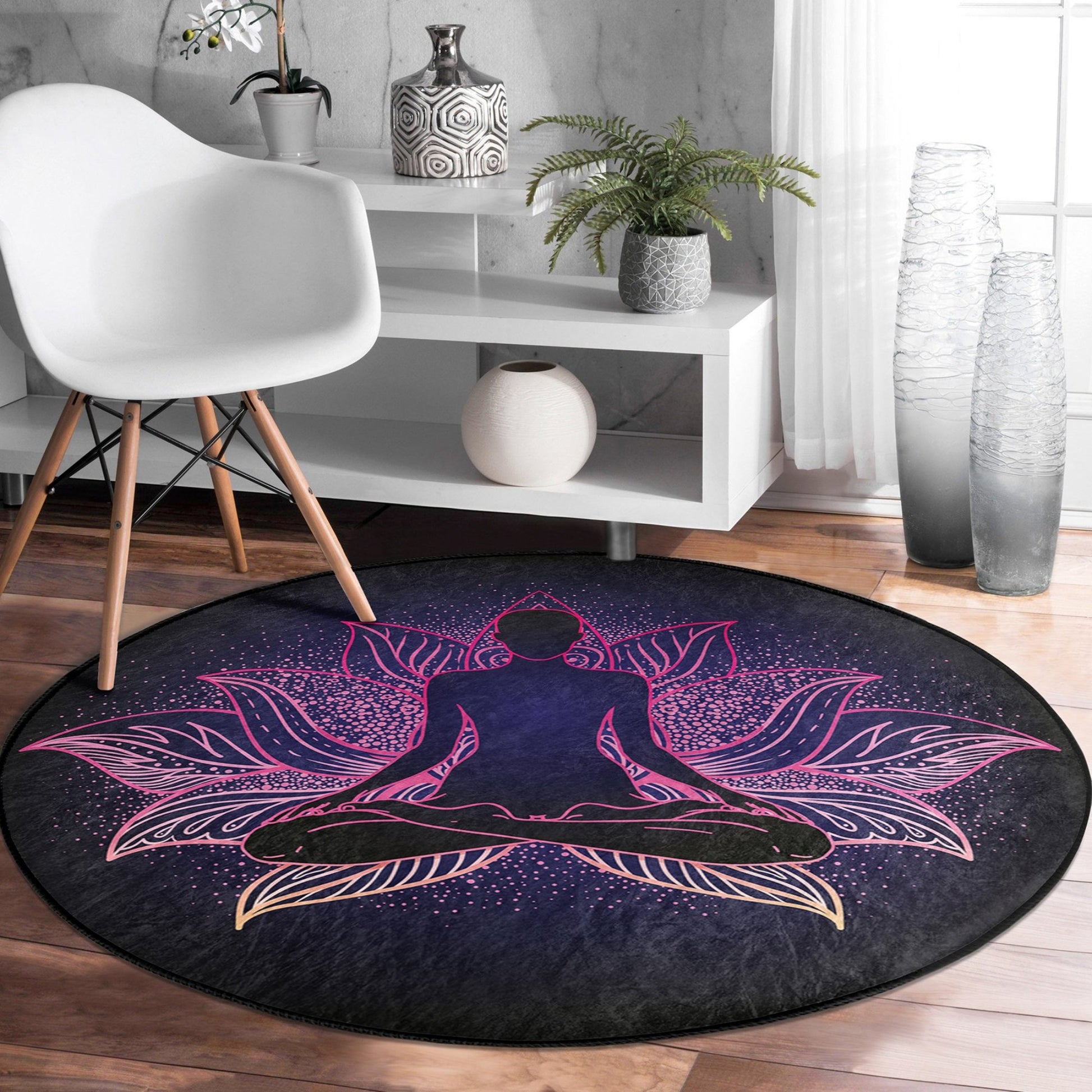Tranquil Purple Lotus Flower Pattern Rug - Serene Design