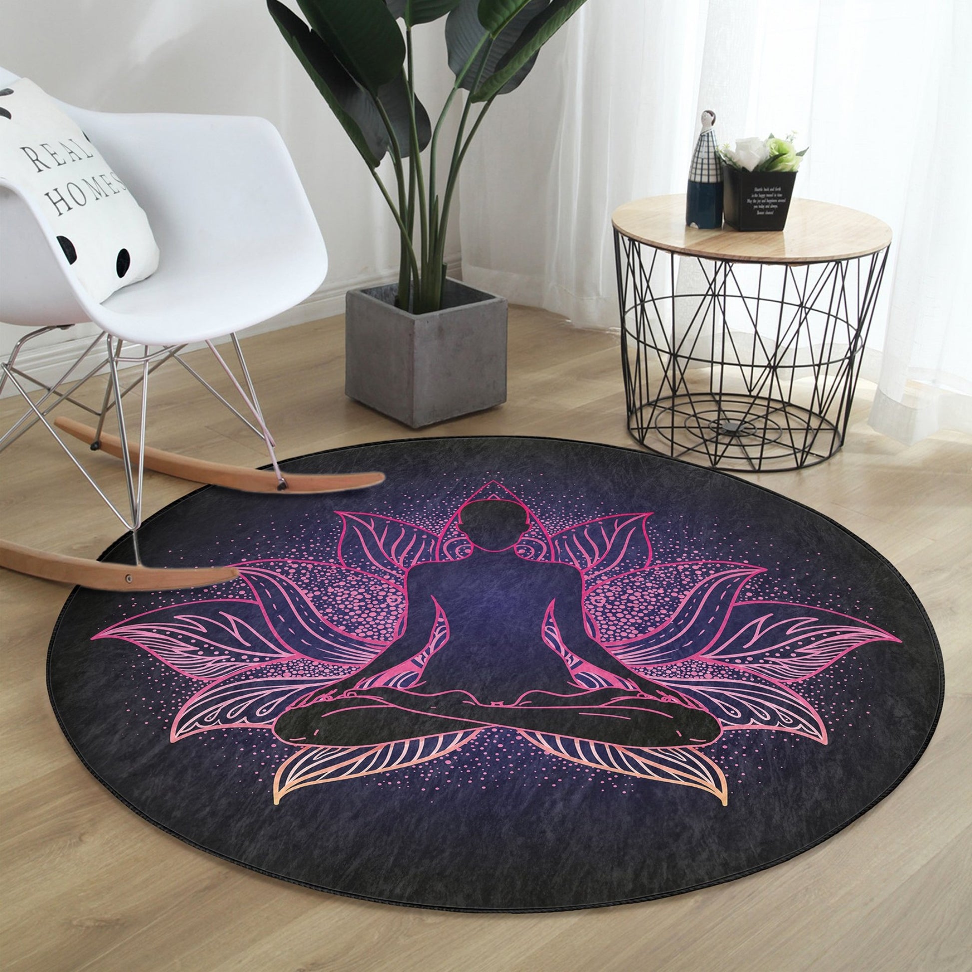 Washable Rug with Lotus Flower Pattern - Easy Maintenance
