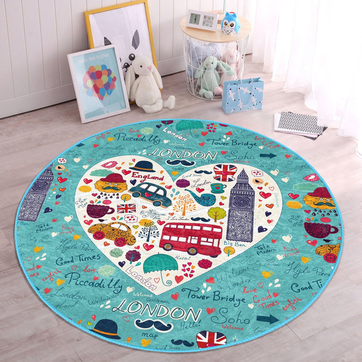 London City Signs Kids Room Decorative Washable Round Rug - Main View