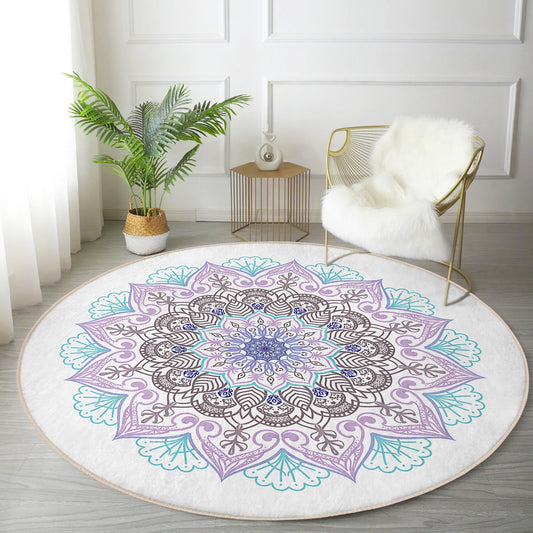 Beautiful Mandala Printed Cozy Home Washable Round Rug - Main View