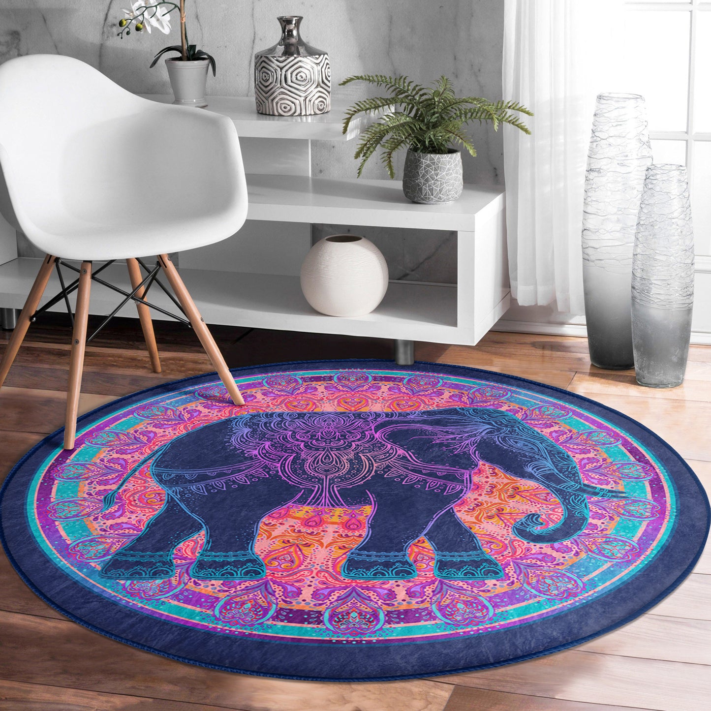 Whimsical Elephant Pattern Bohemian Rug - Eclectic Design