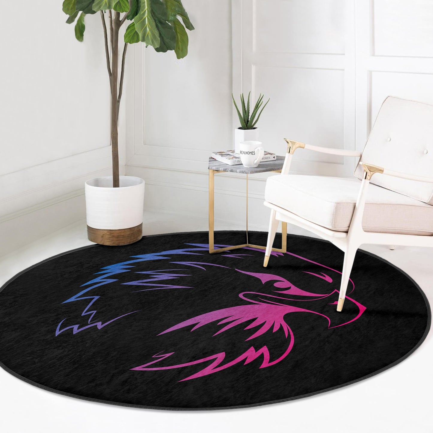 Round Patterned Floor Rug - Gaming Area Accent