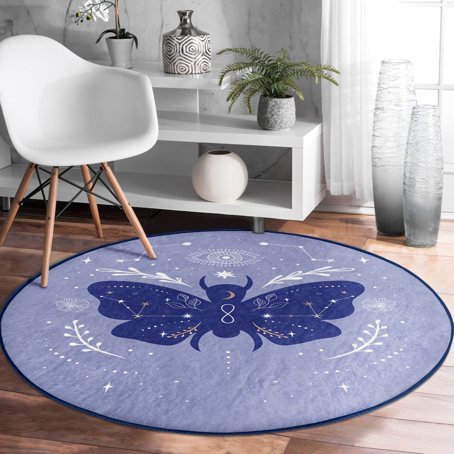Delicate Purple Butterfly Pattern Decorative Rug - Bohemian Design
