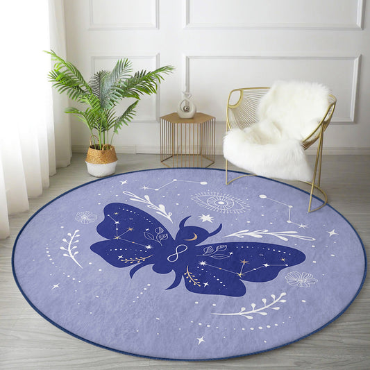 Purple Butterfly Pattern Boho Home Decor Washable Round Rug - Main View