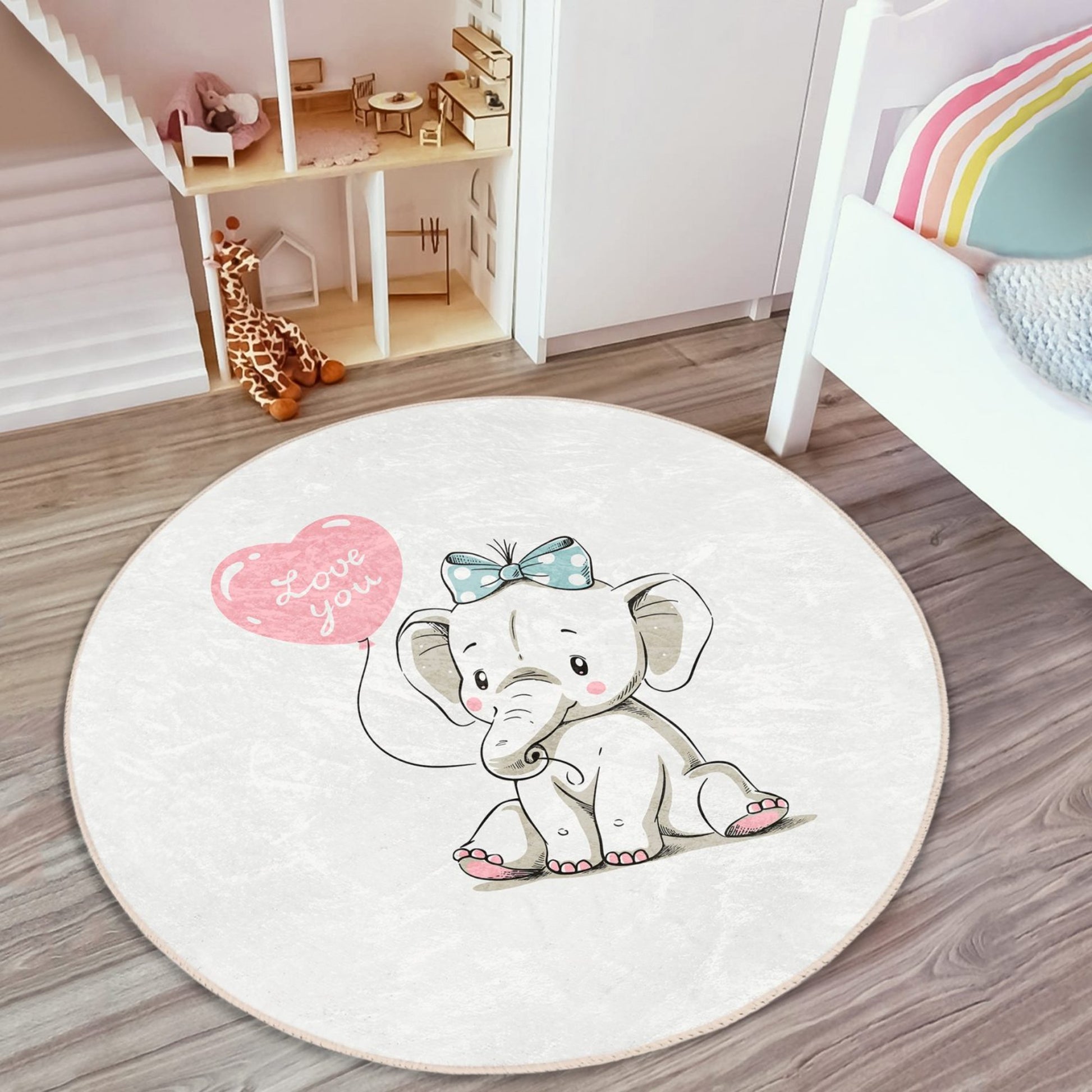 Round Elephant Patterned Floor Rug - Charming Charm