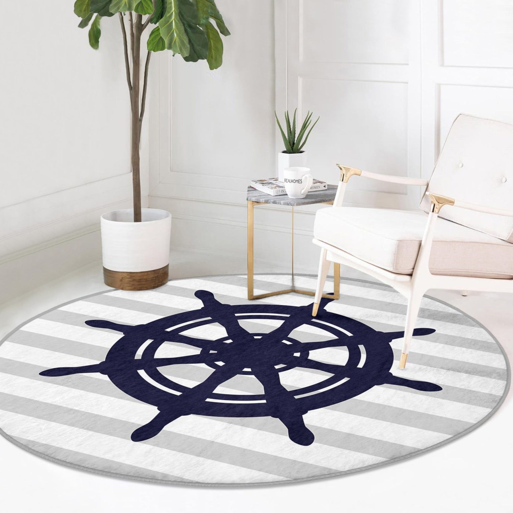 Washable Rug with Rudder Pattern - Easy Maintenance
