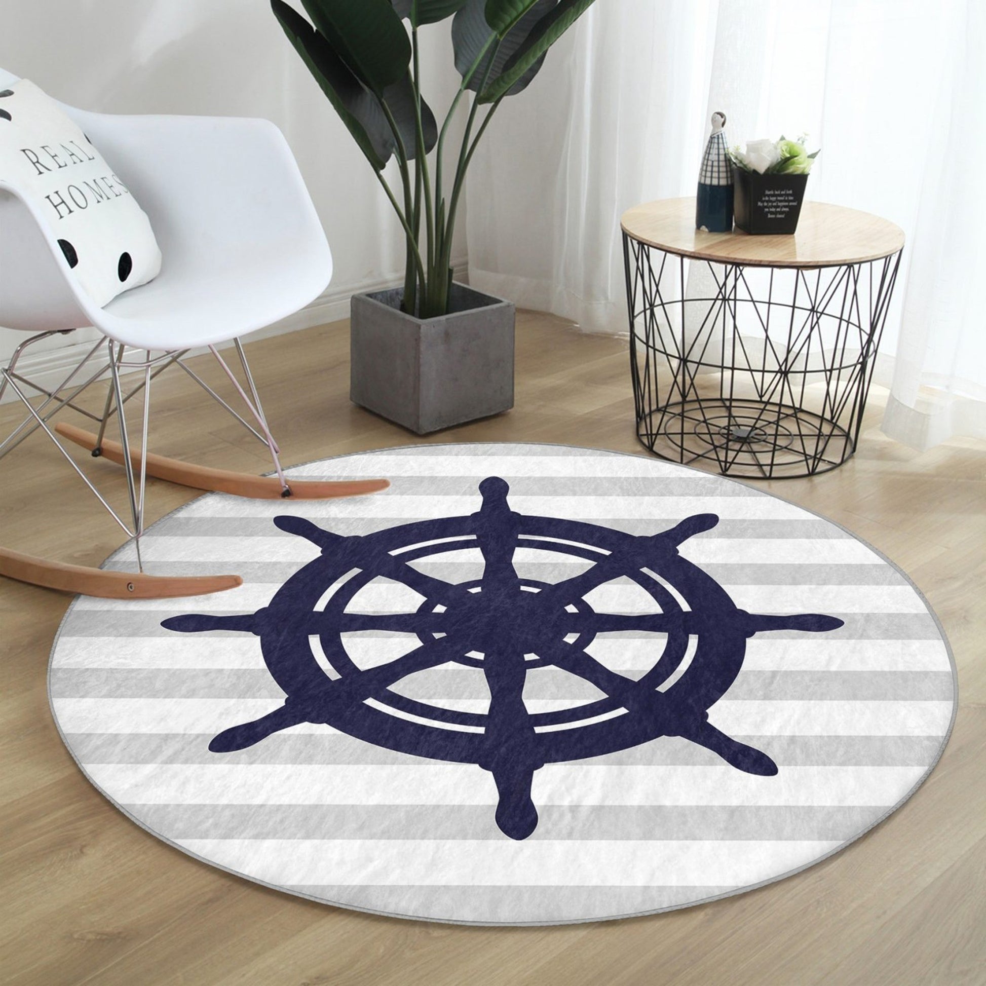Round Patterned Floor Rug - Marine Ambiance Accent