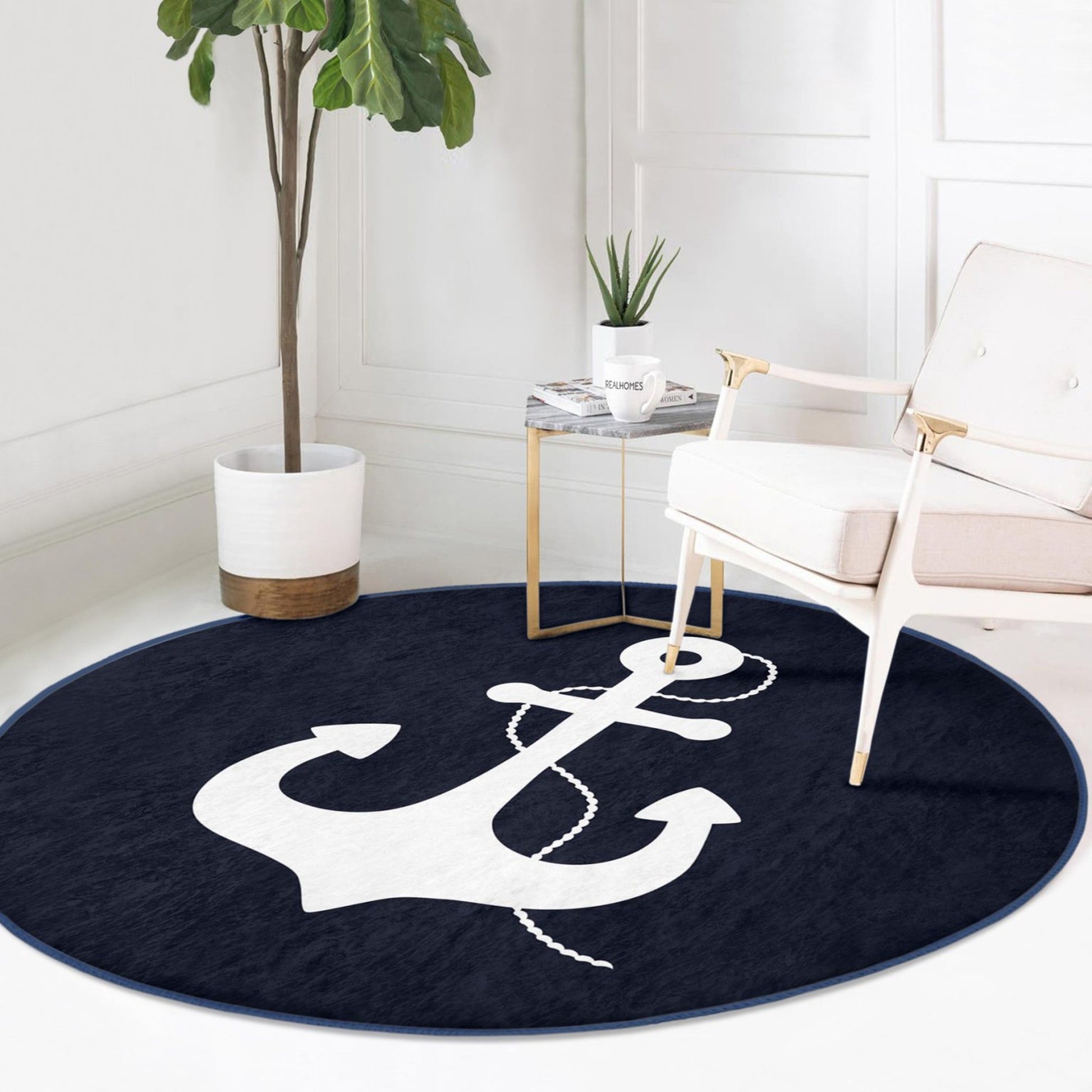 Round Patterned Floor Rug - Nautical Ambiance Accent