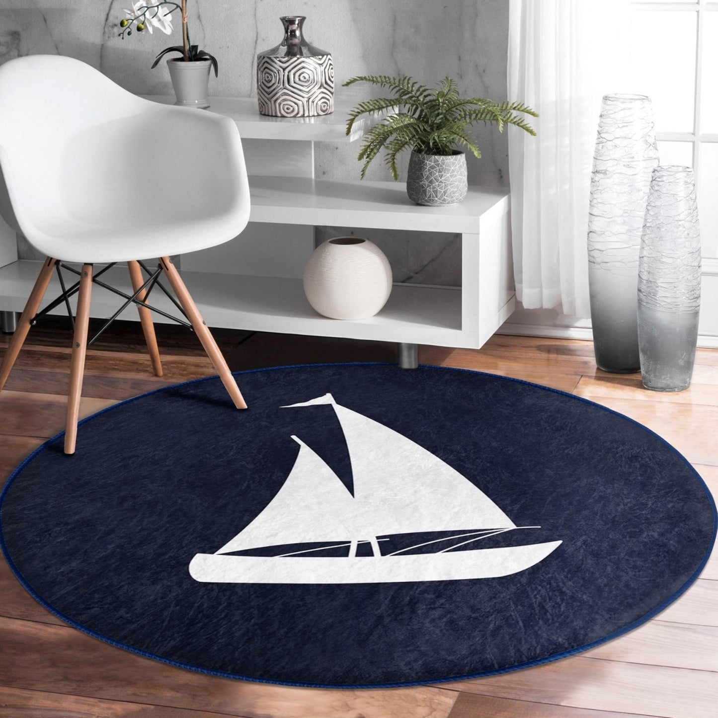 Nautical Sail Pattern Decorative Rug - Coastal Design