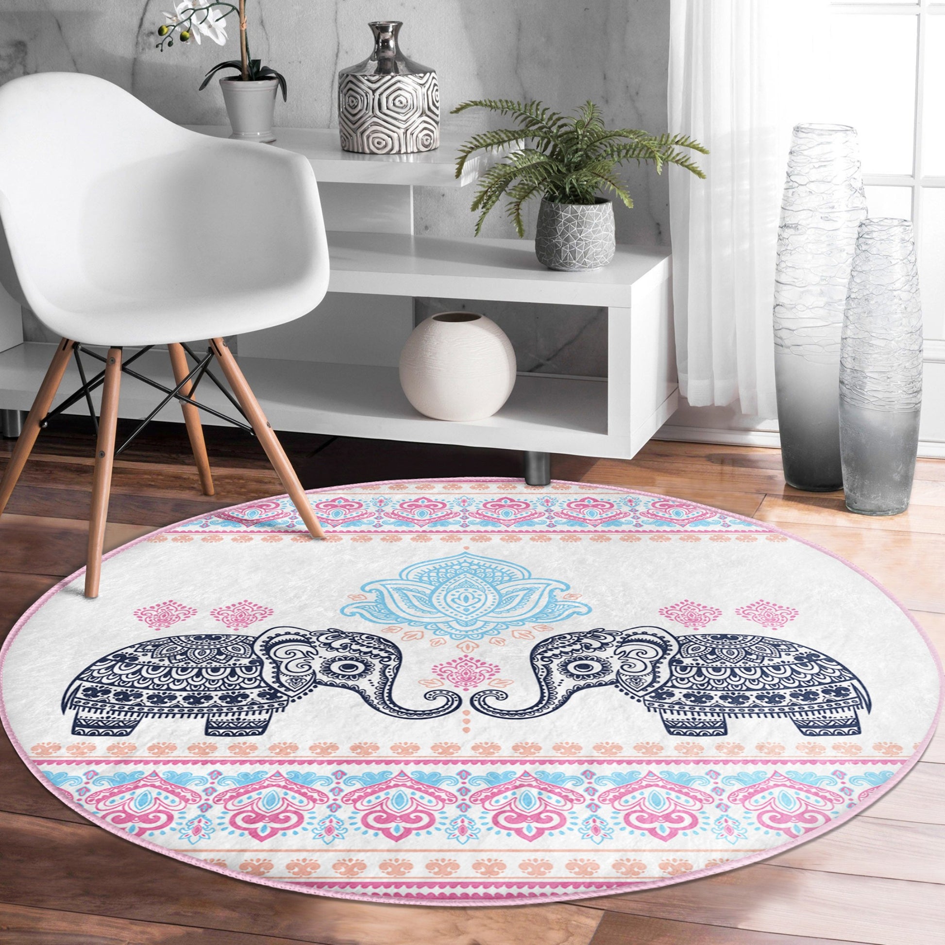 Serene Elephant Pattern Meditation Room Rug - Tranquil Design