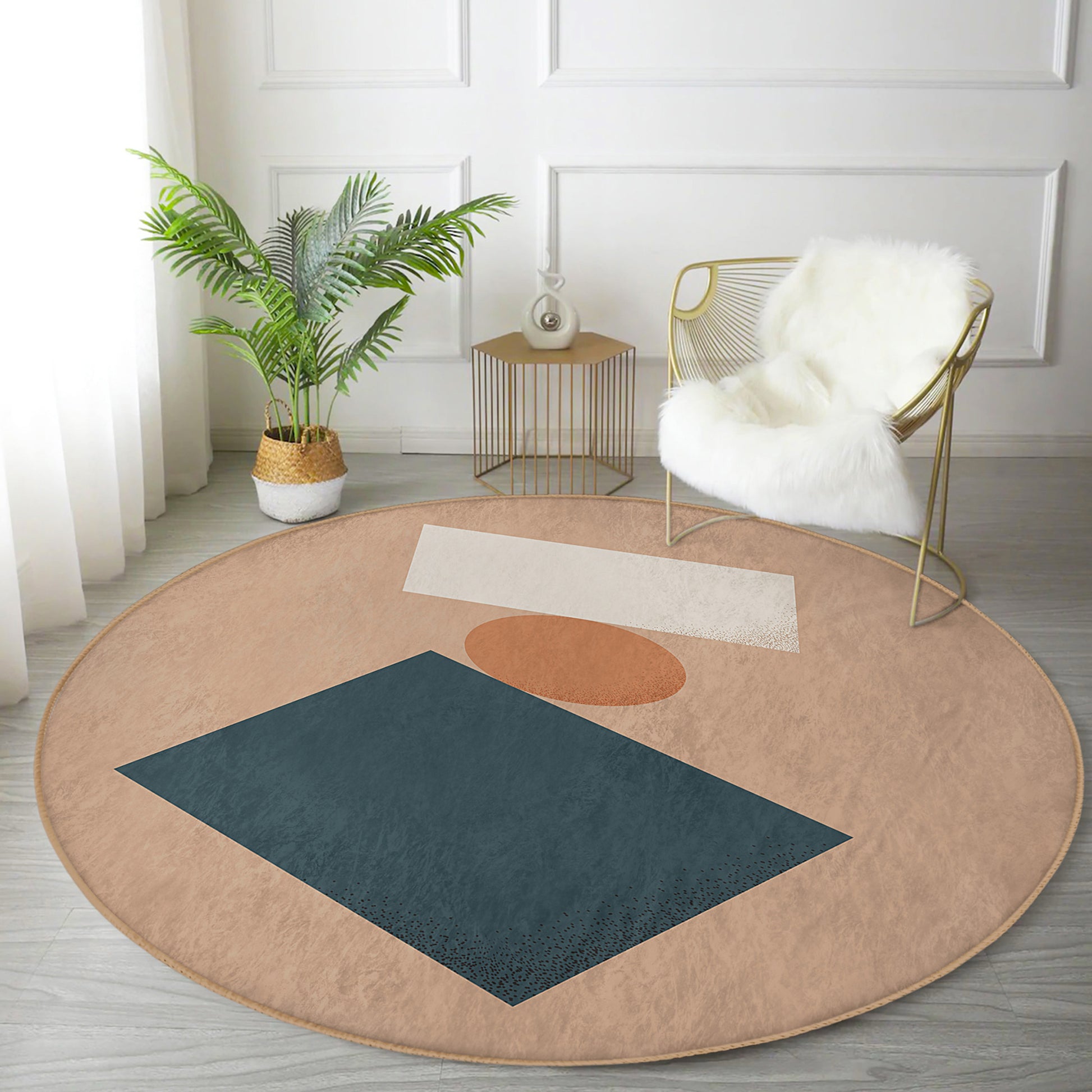 Minimalist Brown Color Living Room Round Rug - Main View
