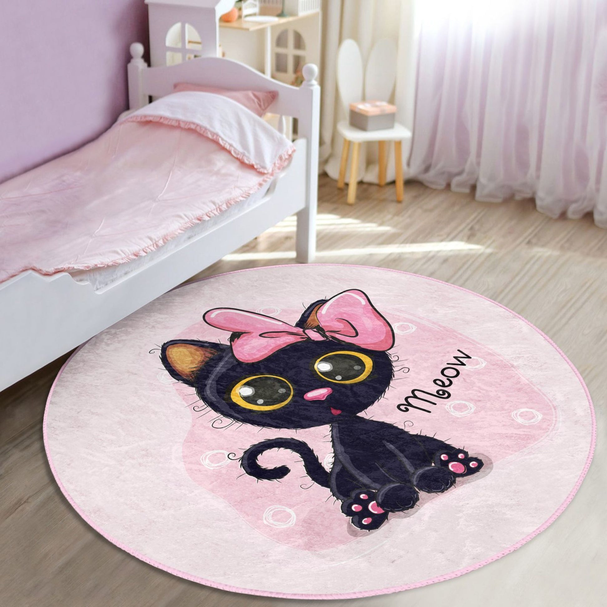 Adorable Pink Little Kitty Design Decorative Rug