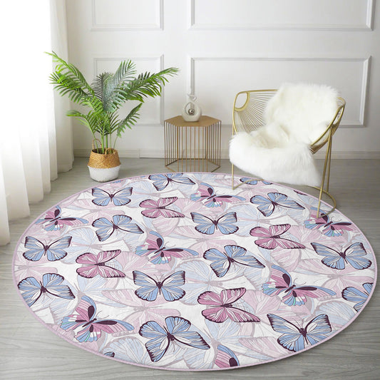 Butterflies Pattern Bedroom Decorative Washable Round Rug - Main View