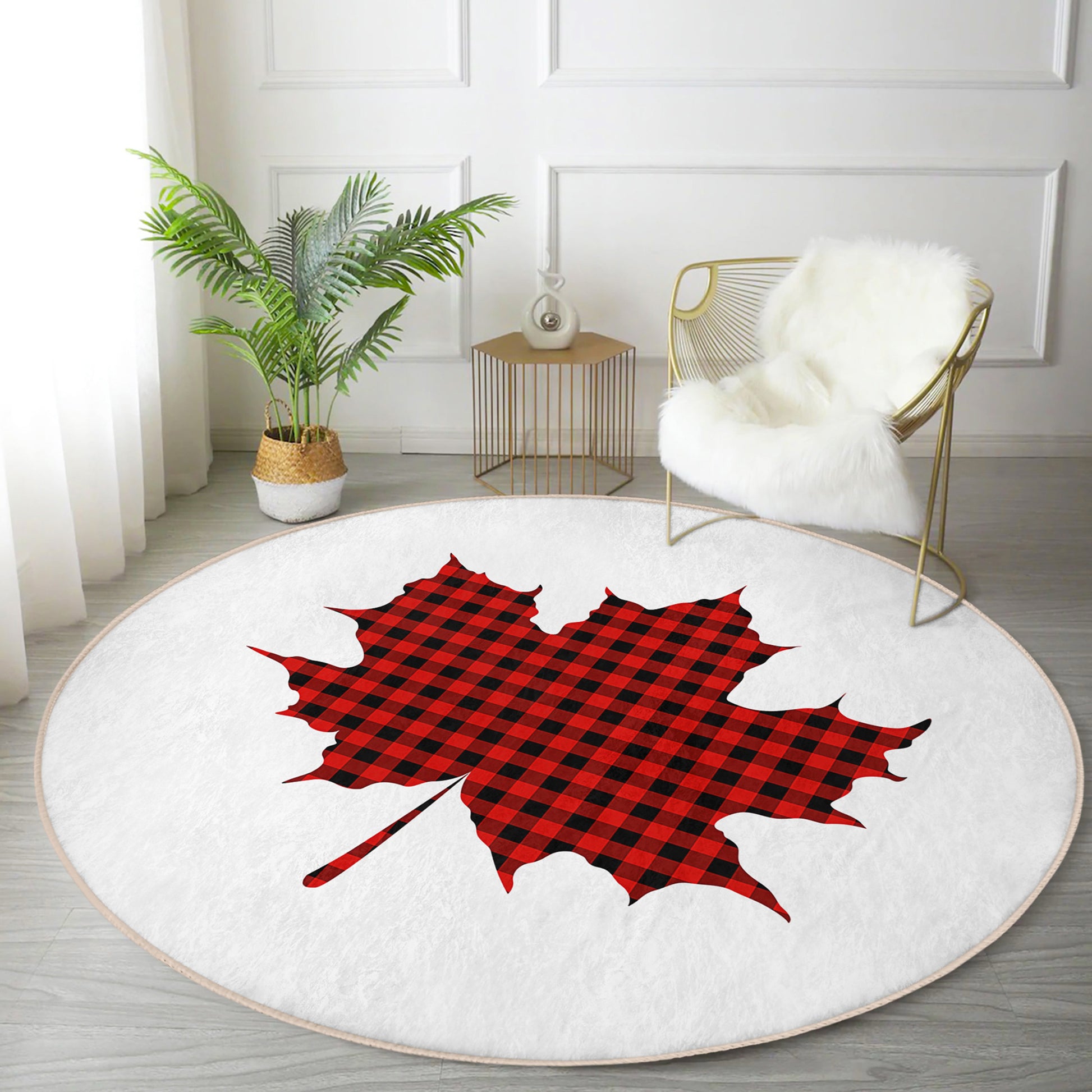 Canadian Maple Leaf Pattern Washable Round Rug - Main View
