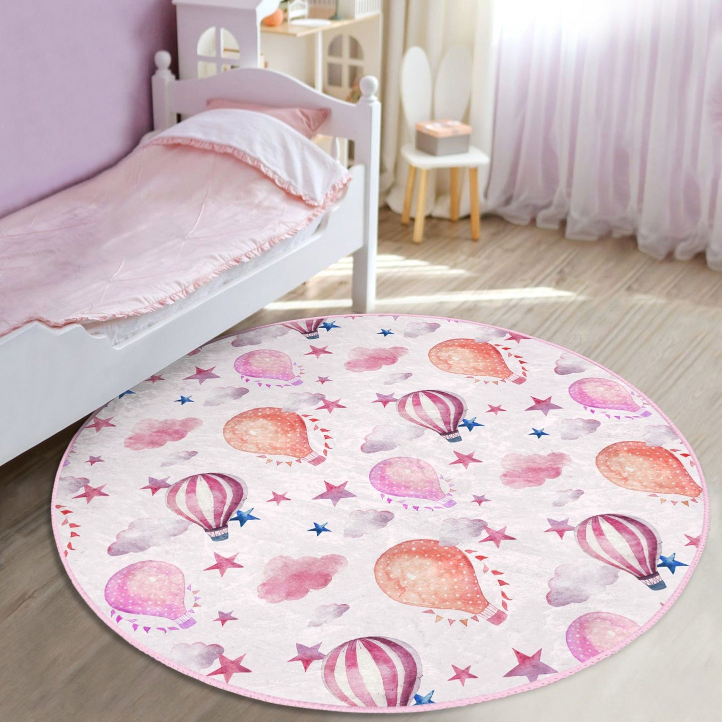 Cheerful Pink Balloons Design Rug for Kids