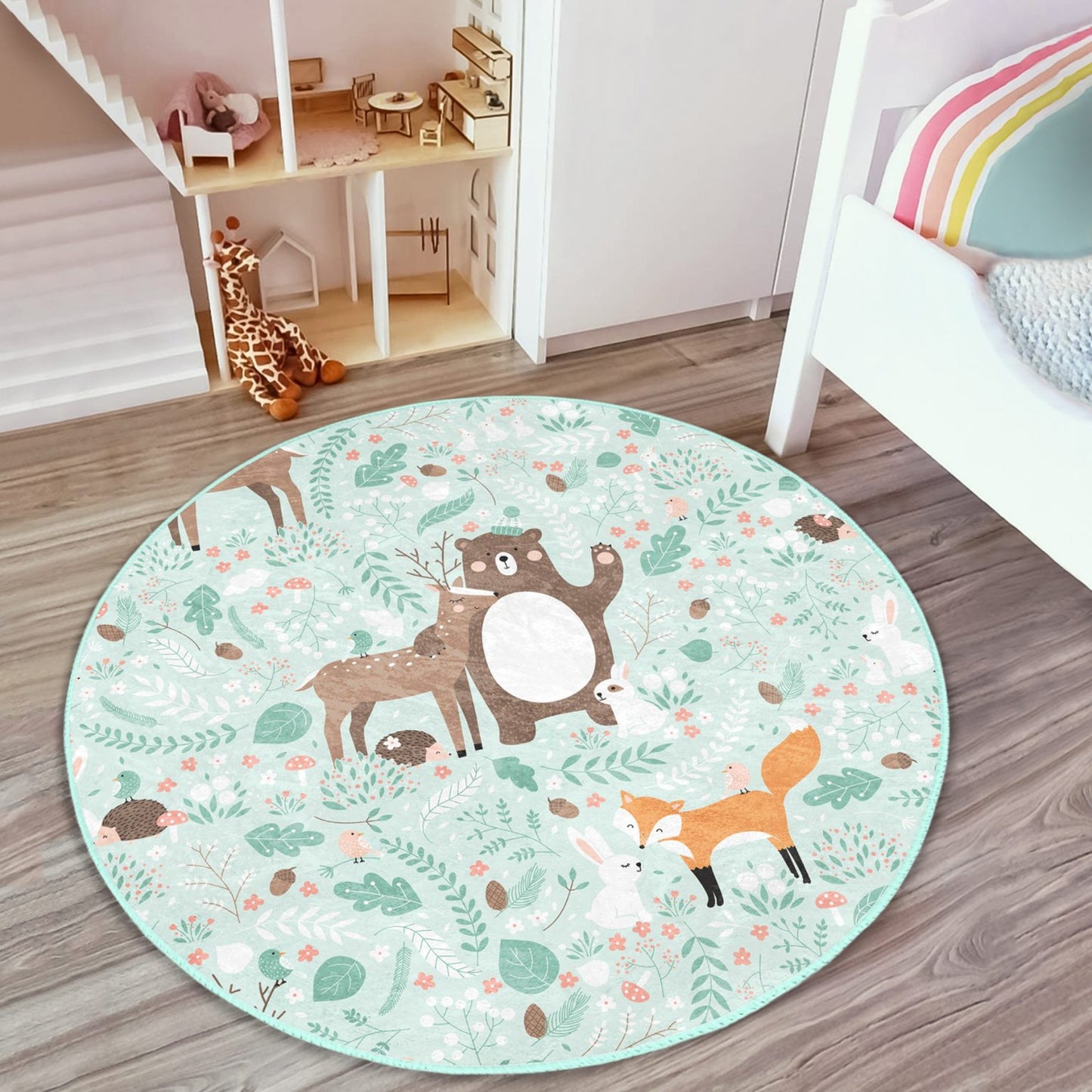 Round Animal Patterned Floor Rug - Whimsical Charm