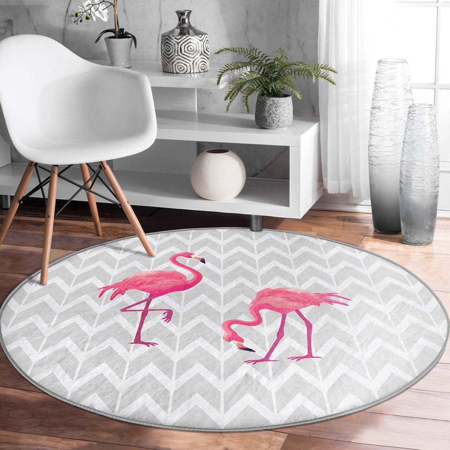 Playful Flamingo Pattern Grey Color Rug - Whimsical Design