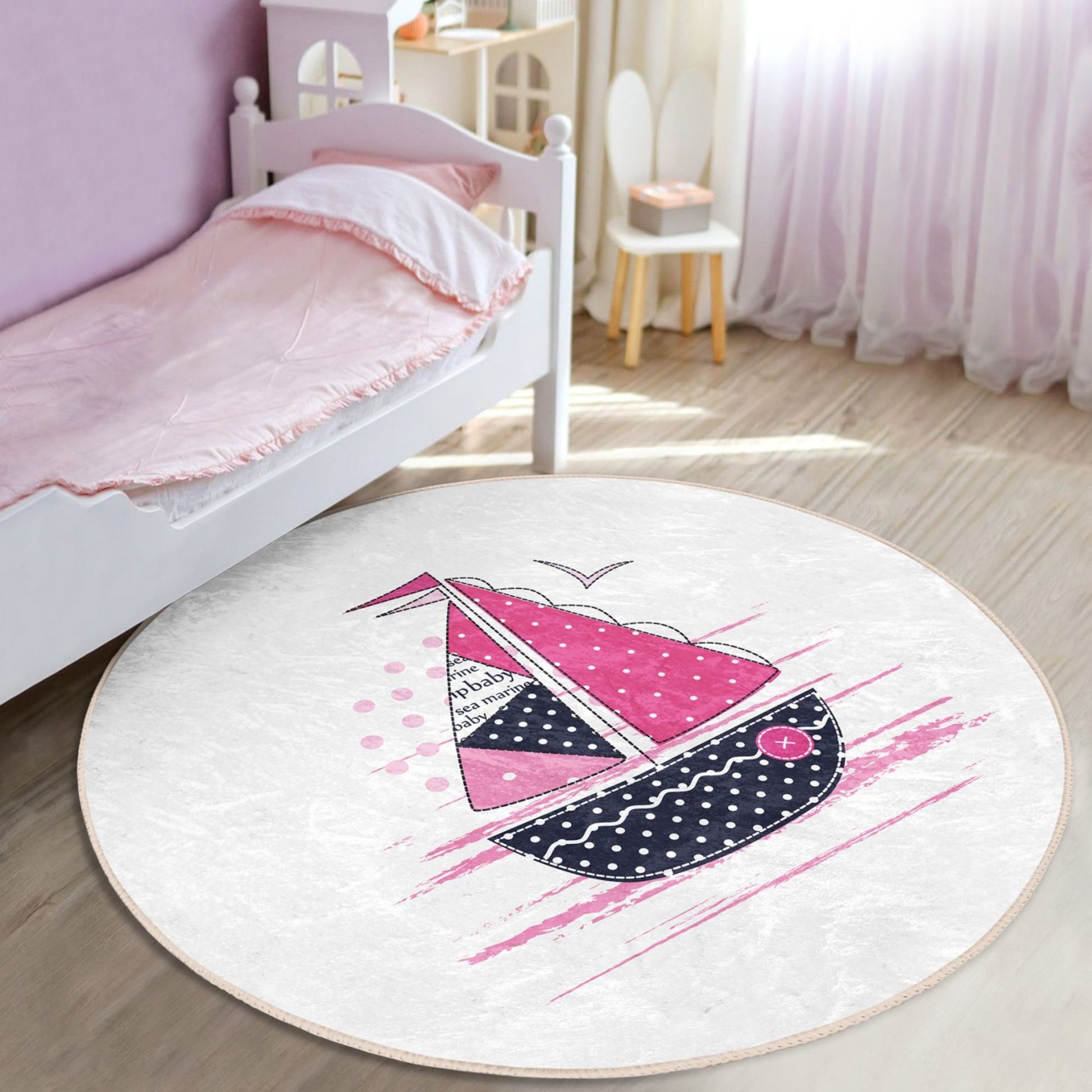 Adorable Pink Sail Boat Design Decorative Rug