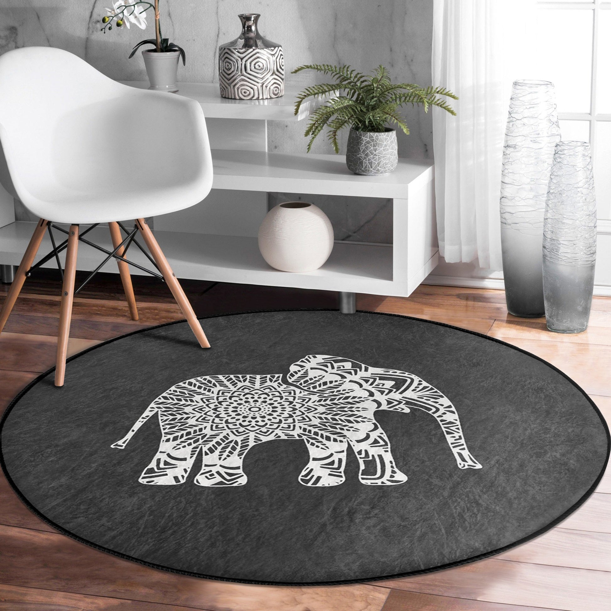 Exquisite Mandala Pattern on Elephant Decorative Rug - Cultural Design