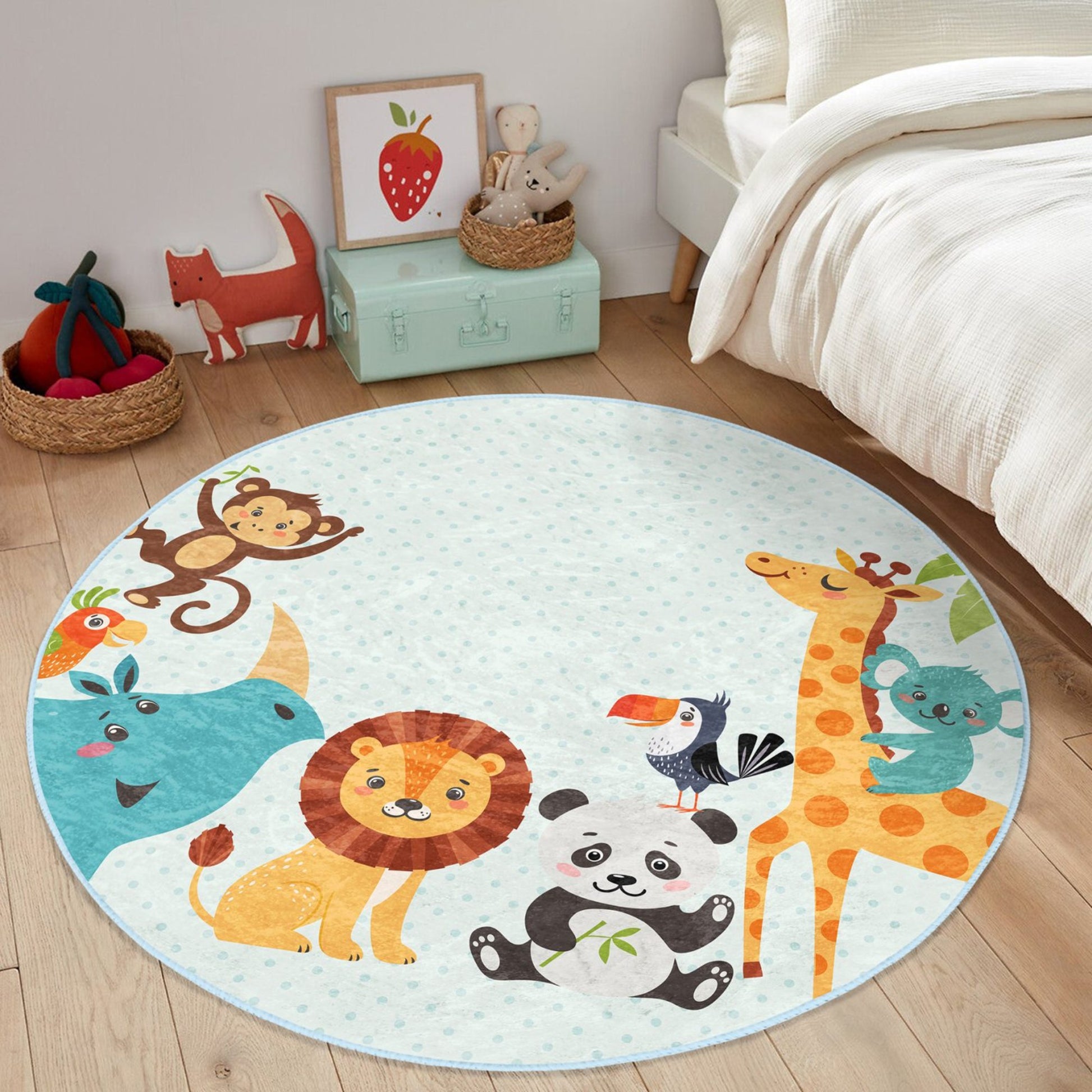 Round Safari Animals Patterned Floor Rug - Charming Accent