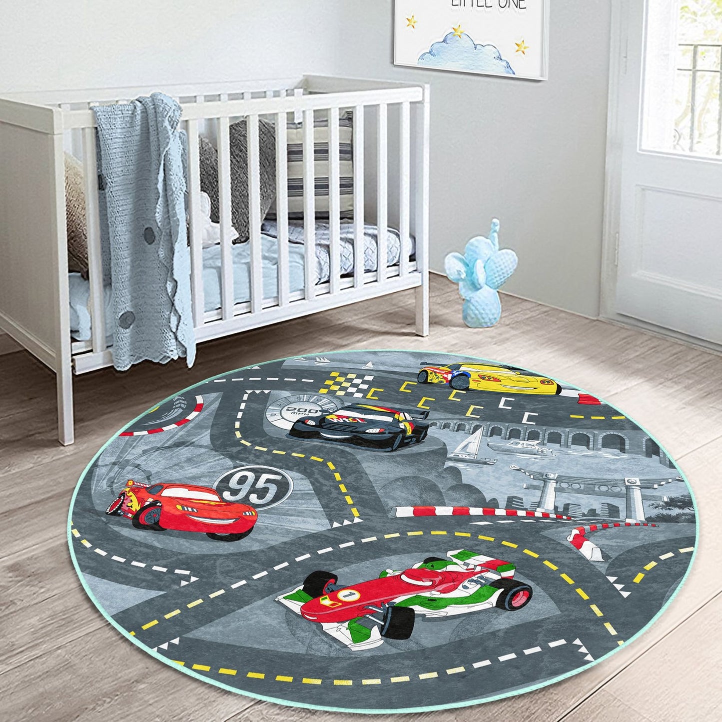 Homeezone's Race Cars and Roads Patterned Boys' Room Washable Rug