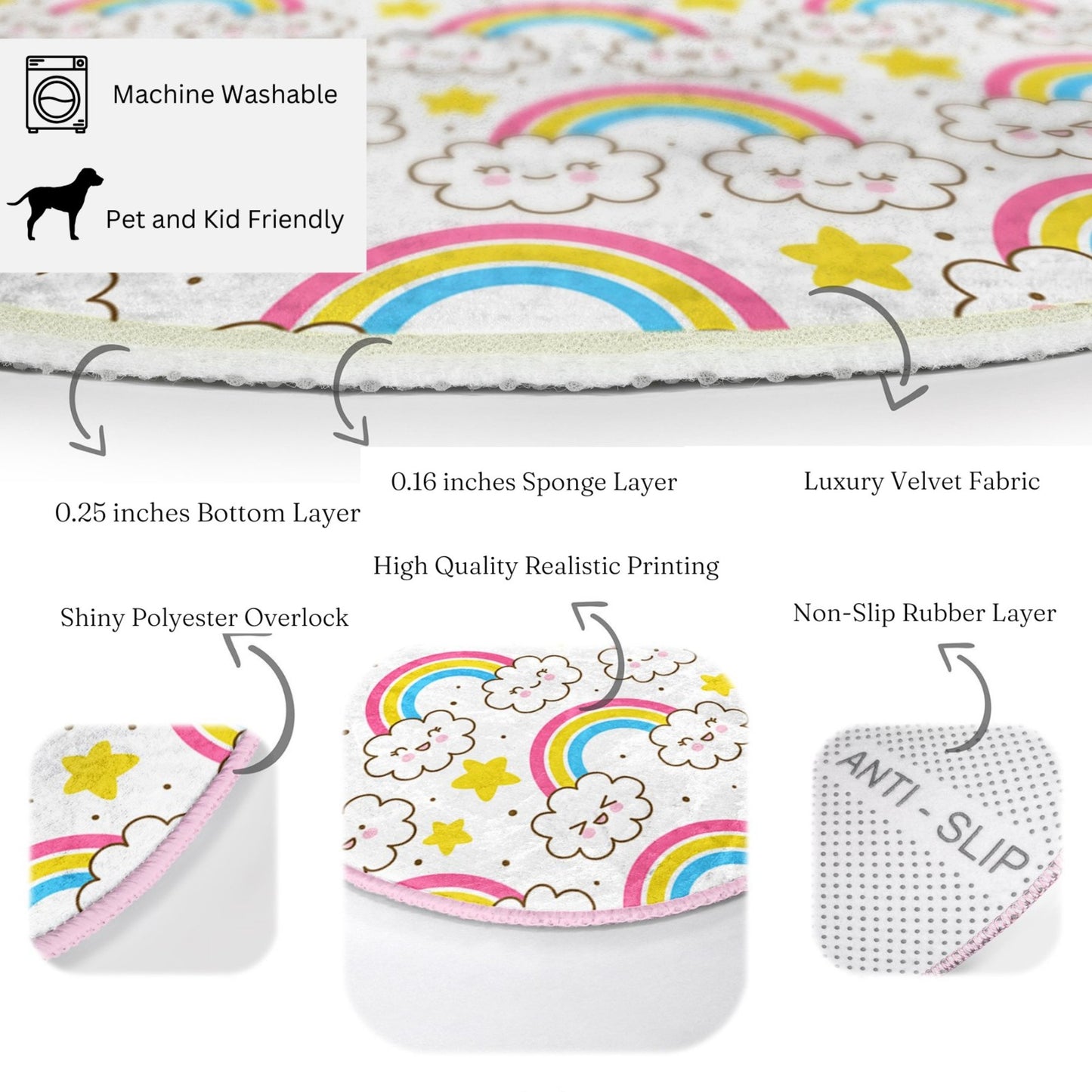 Easy-to-Clean Smile Cloud with Rainbow Patterned Rug