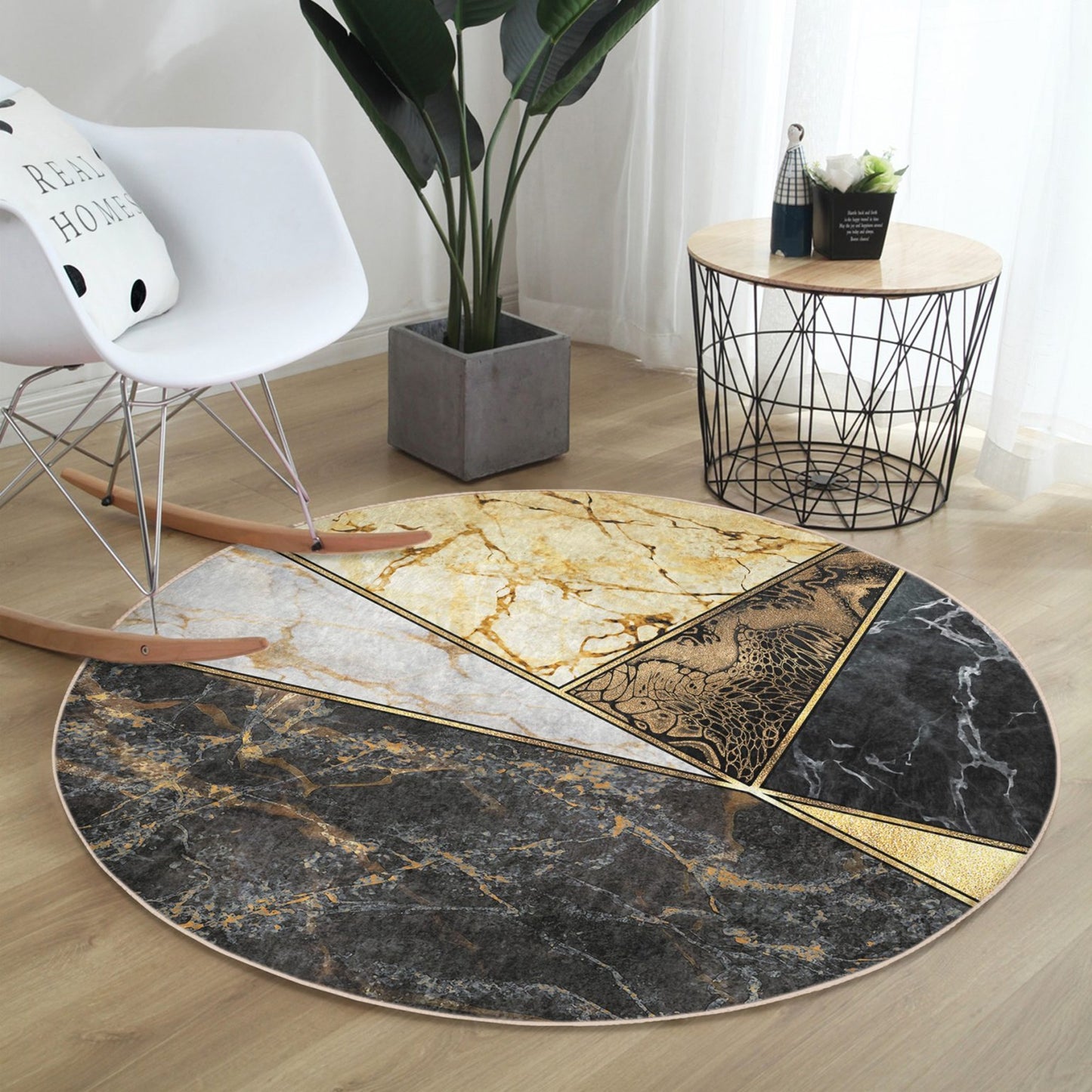 Opulent Living Room Rug with Marble Pattern