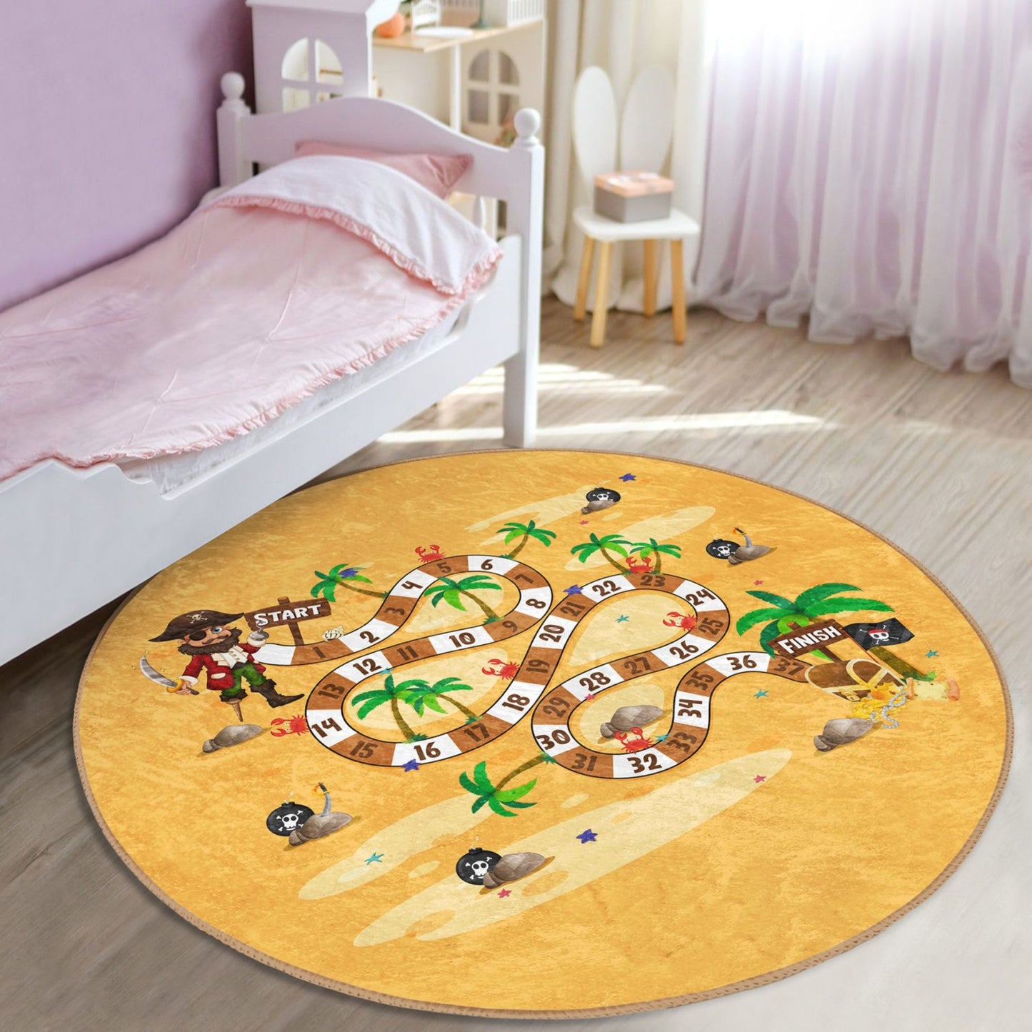 Durable Rug with Pirate Island Design