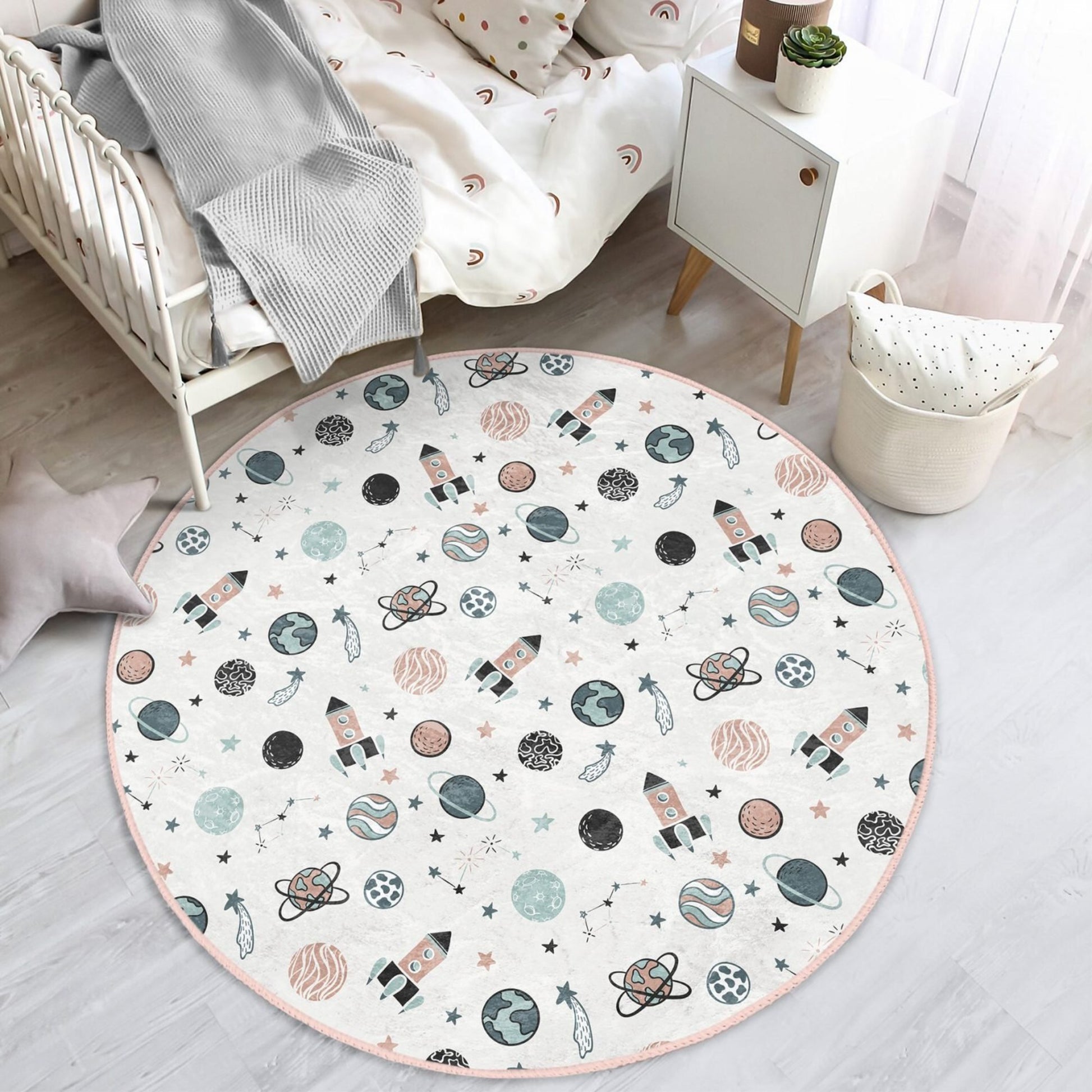Rug with Space Adventure Theme for Kids' Play Area