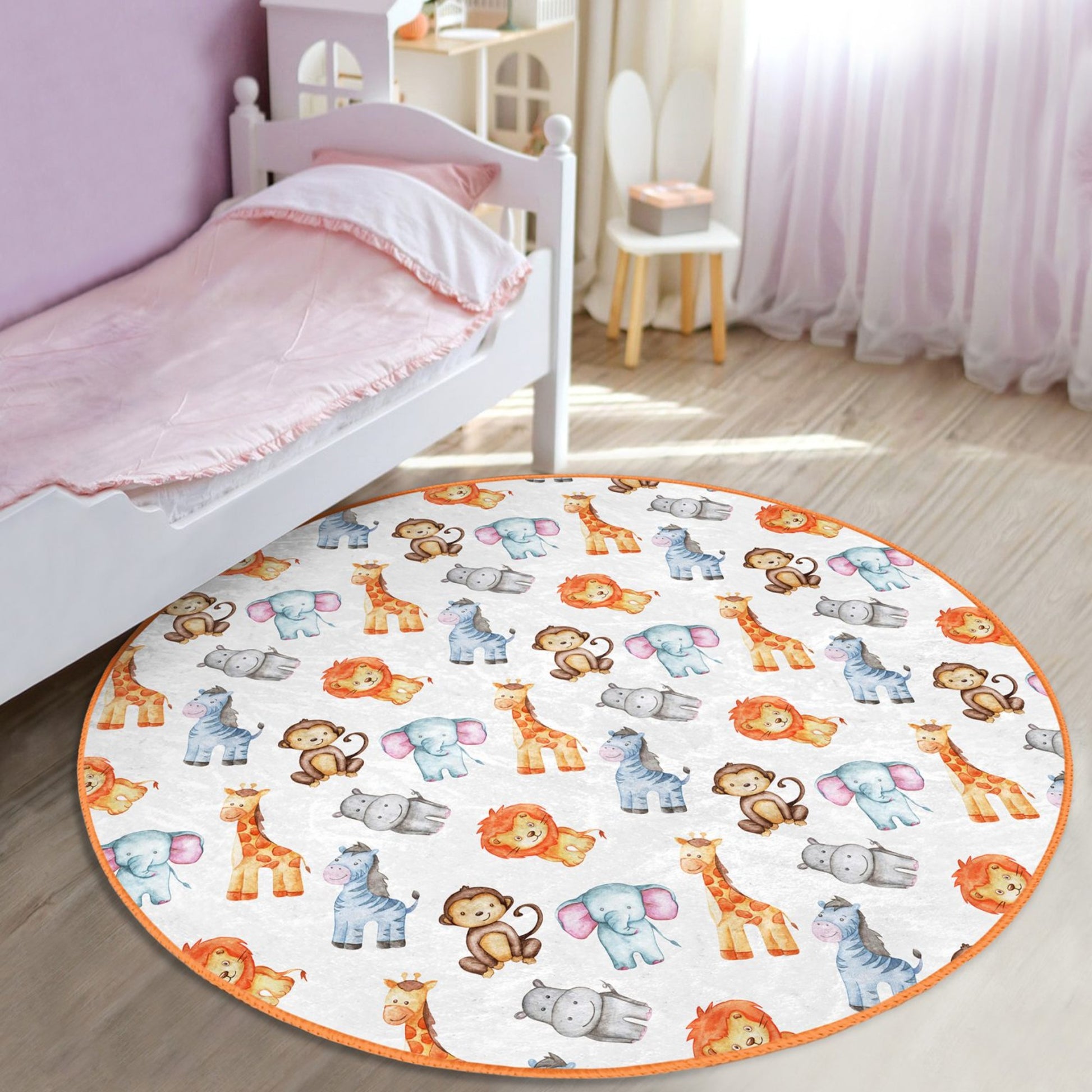 Durable Rug with Zebra, Hippo, and Monkey Design