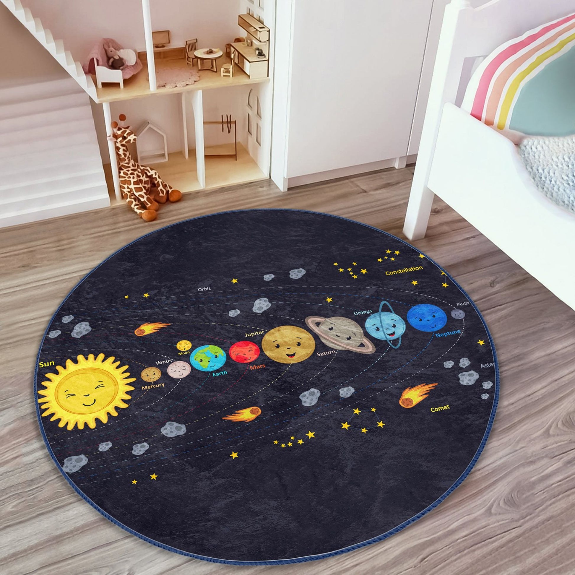 Homeezone's Planets in Our Solar System Kids' Room Washable Rug