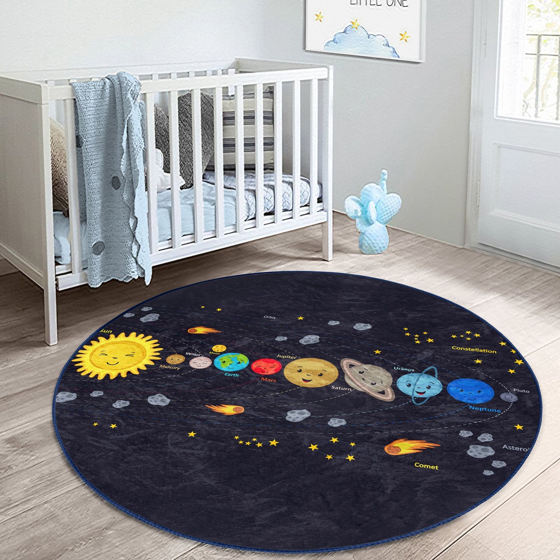 Rug with Space Adventure Theme for Kids' Play Area