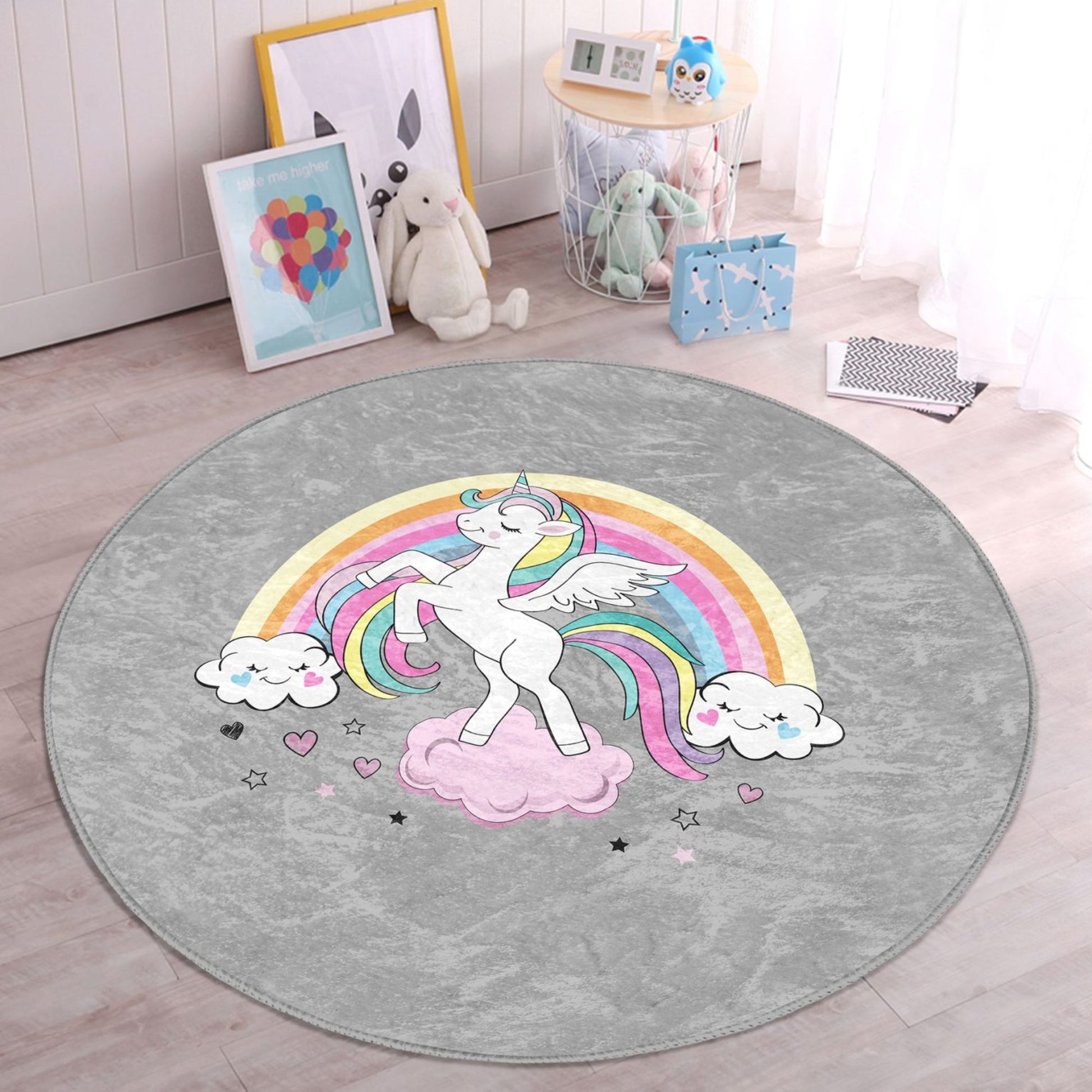 Rug with Magical Unicorn Theme for Kids Play Area