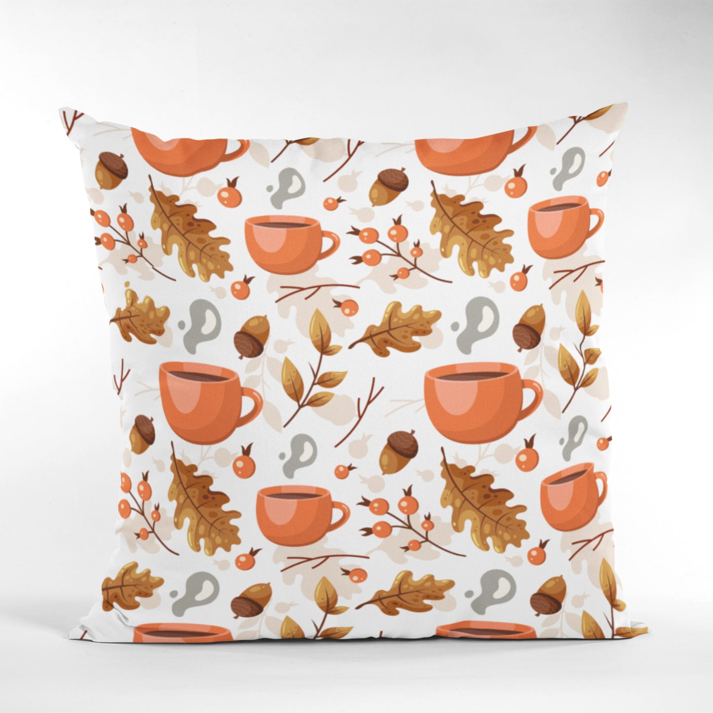 Cozy Fall Coffee Pattern Throw Pillow, Autumn Home Decor Pillow Case by Homeezone